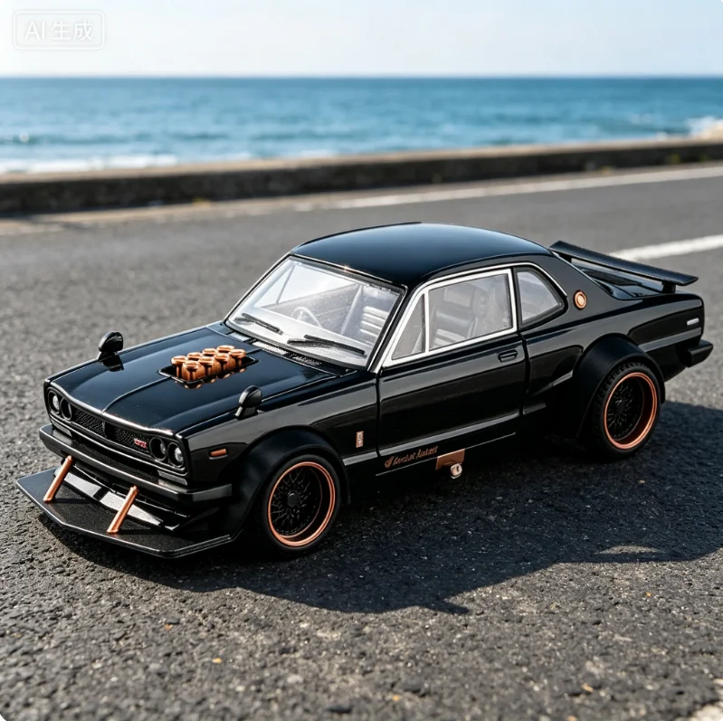 1:22 Drift version of the first generation GTR alloy car model Pull back sound and light Japanese car collection