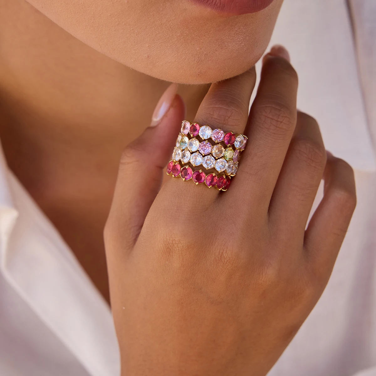 Youthway متعدد الألوان الزركون خواتم للنساء الحد الأدنى 18K مطلية بالذهب الفولاذ المقاوم للصدأ خواتم بسيطة مجوهرات الأزياء الفتيات هدية