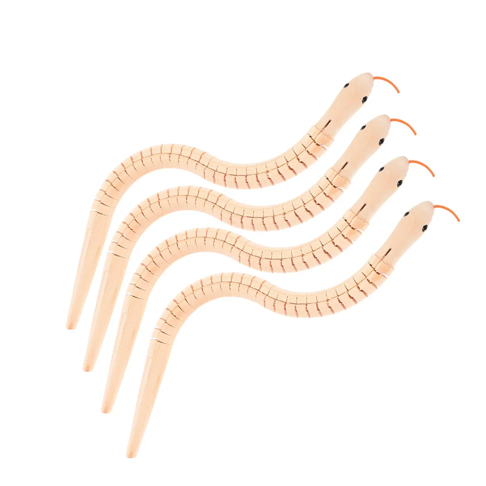 

4pcs Children Wooden Snake Toy Set Flexible Jointed Snake Model Paintable Wood Animal Model Unpainted for DIY Projects