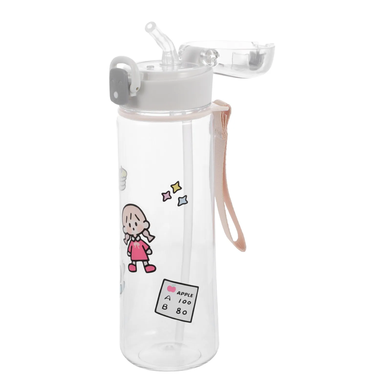 1Pcs 500Ml Straw Water Cup Cartoon Pattern Drinking Bottle Premium Plastic Lightweight Easy Clean Portable for Backpacking