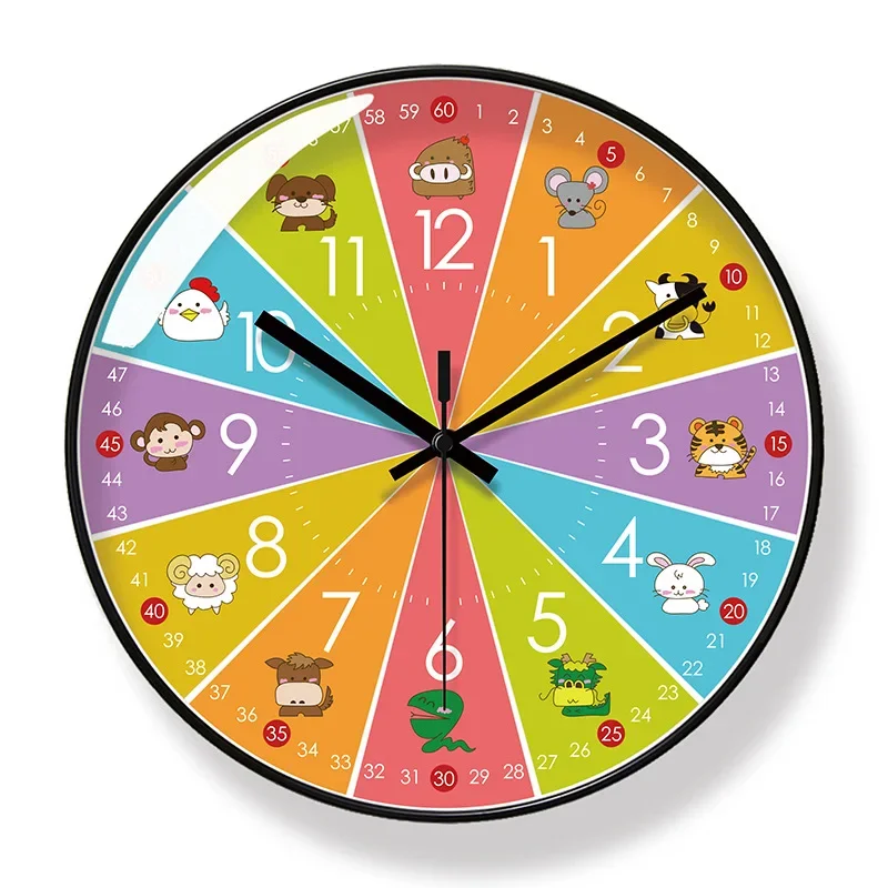 2025 New 10/12/14-inch Zodiac Children Cartoon Wall Clock Living Room Fashion Early Education Silent Sweep Second Quartz Clock