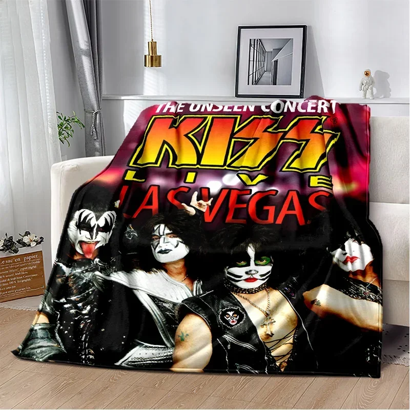 3D Printed Kiss Rock Band Blanket Soft Sofa Cover Throw Blanket Fleece Tapestry Lightweight Warm Bed Blankets for Bedroom Couch