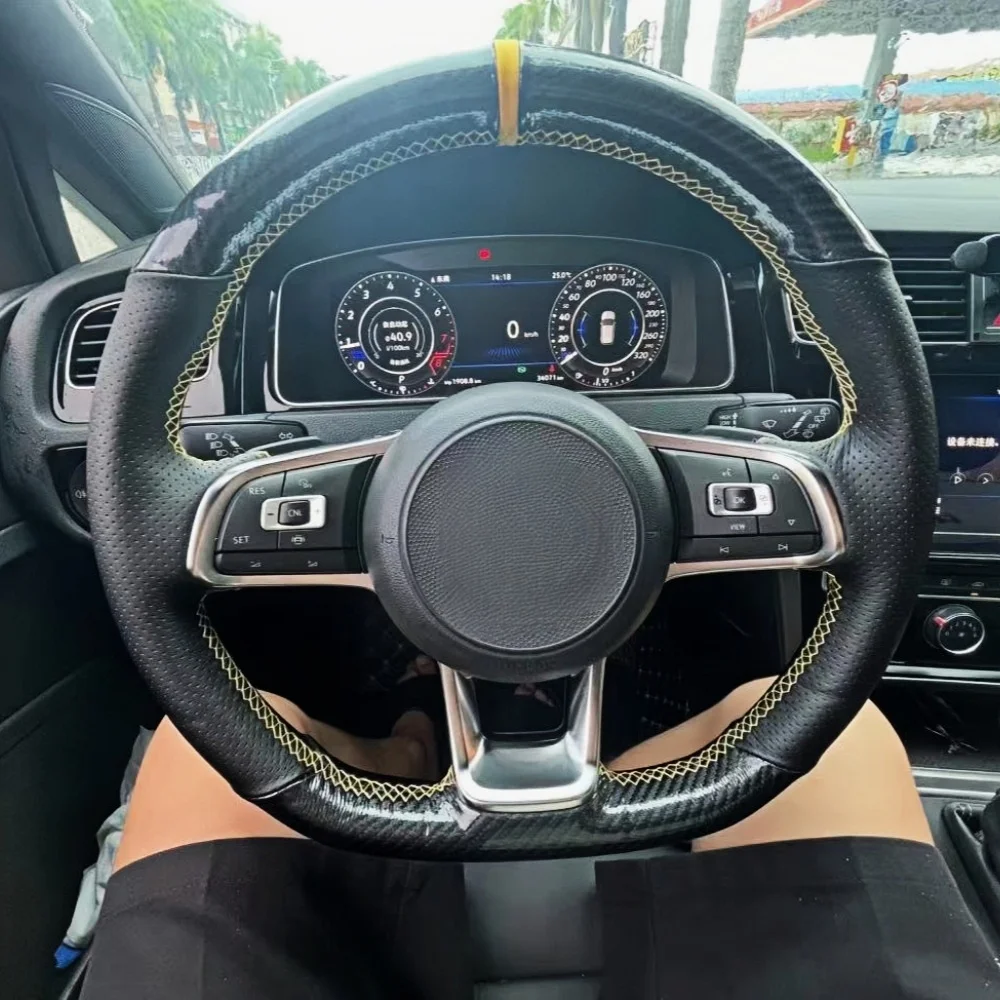 

Изготовленный на заказ чехол на руль автомобиля из углеродного волокна, кожа для Volkswagen VW Golf 7 GTI Golf R MK7 VW Polo GTI, автомобильная накидка на руль