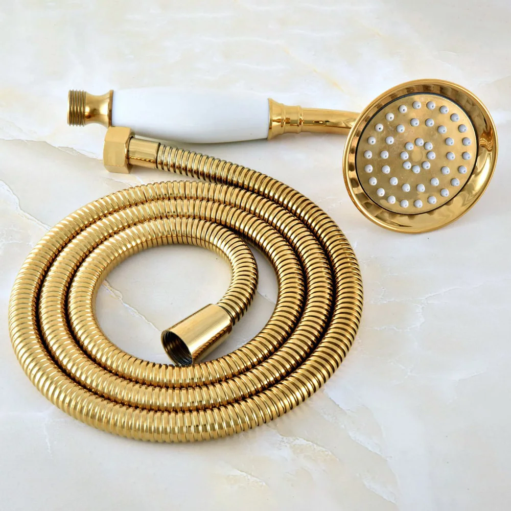 Luxury Gold Color Brass & Ceramics Telephone Hand Held Shower Head & 1.5 m Hose Bathroom shower set Nhh039