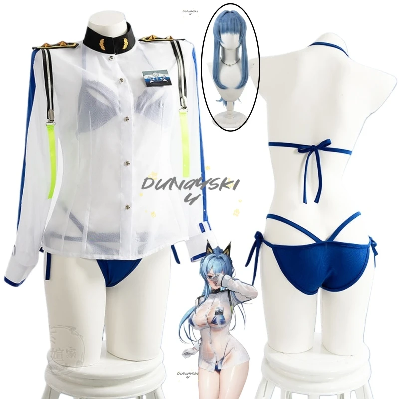 

Aquamarine Helm Cosplay Wig Costume Summer Beach Bikini Swimsuit Game Props Set