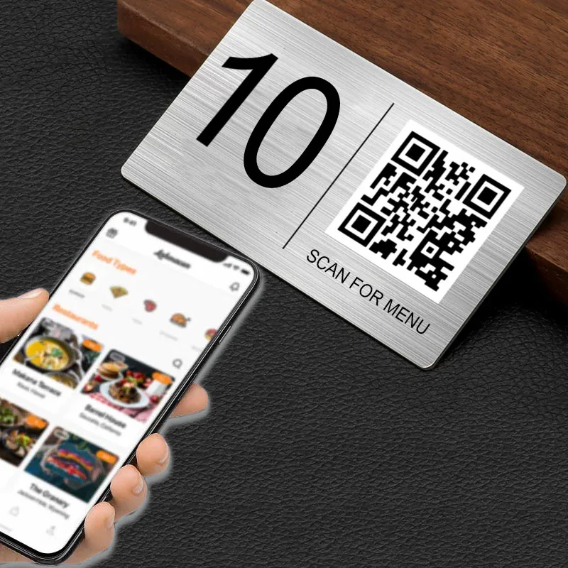 5/10Pcs Custom Stainless Steel Table Signs Desktop Scan Menu QR Code Self-adhesive Table Number Plates For Restaurant Hotel Cafe