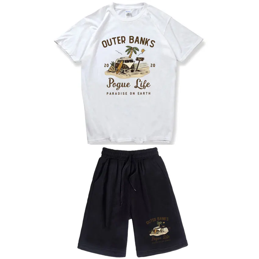 

2023 Summer Outer Banks Cartoon T shirt Sets Printing Men Clothing Shorts T Shirts Sweatpants Sets Fashion Casual Ropa Hombre
