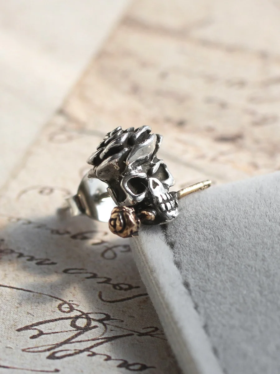 

Серьги MS Original Rose Skull из серебра 925 пробы, унисекс, крутой дизайн, серебро с медным сплавом, в стиле панк, модные украшения, декор для ушей