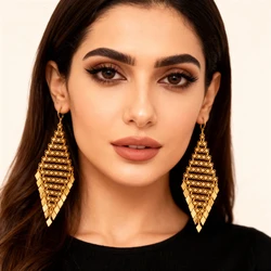Copper Dangle Earring Plated Gold Arabic Wedding Jewelry Long Drop Earrings Turkish Trendy Jewelry Accessories for Women