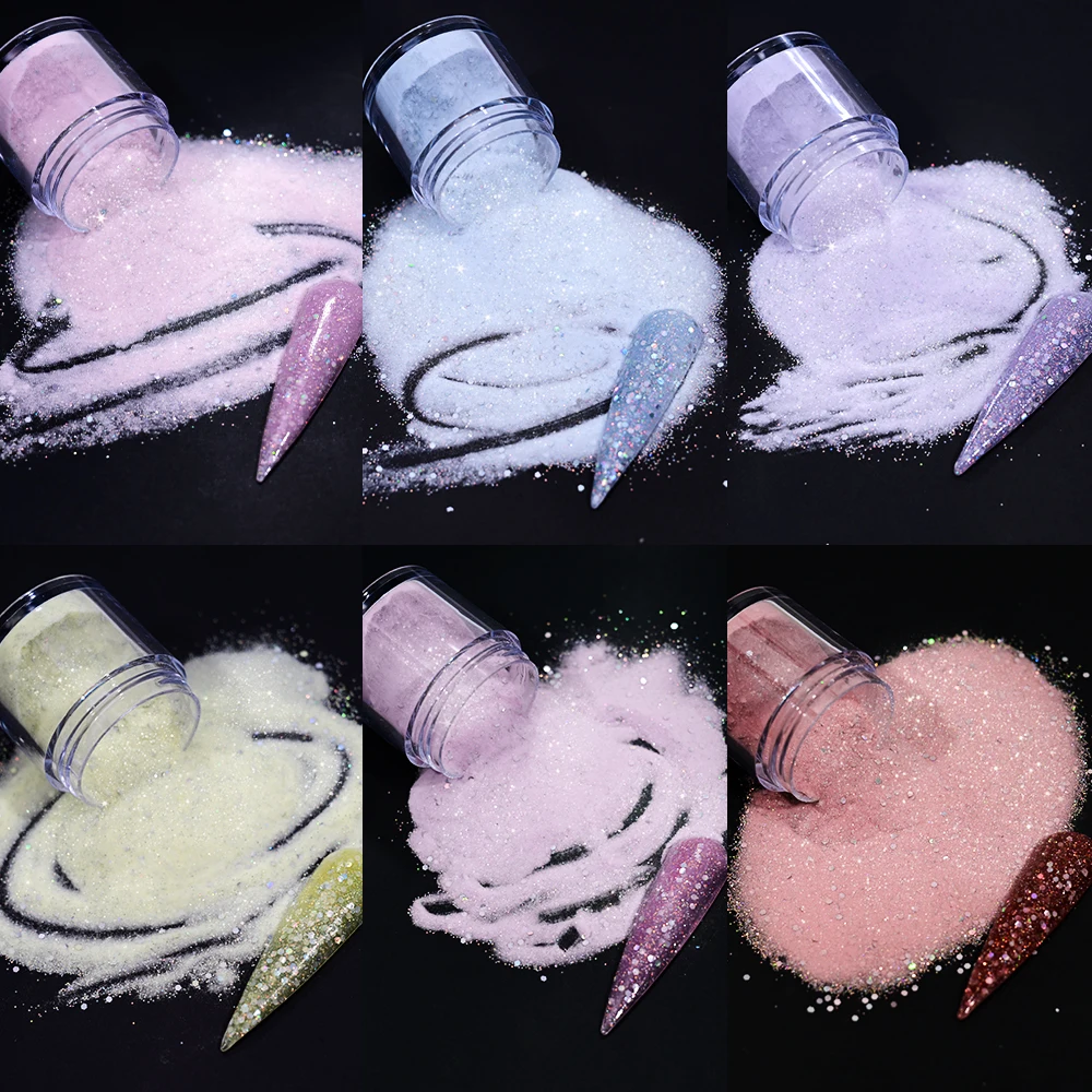 6 pezzi/set polvere acrilica nuda con grandi paillettes set di pigmenti per unghie per estensione/intaglio/immersione polvere acrilica 3D per nail art EMA *(