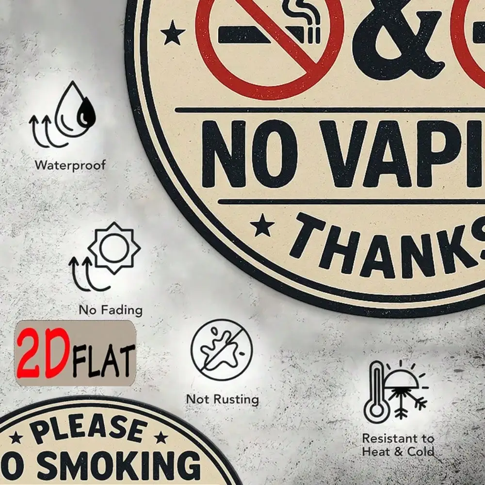 Aluminum No Smoking Sign Outdoor Plaque 7.87 Inch Round Vaping Forbidden Healthy Environment
