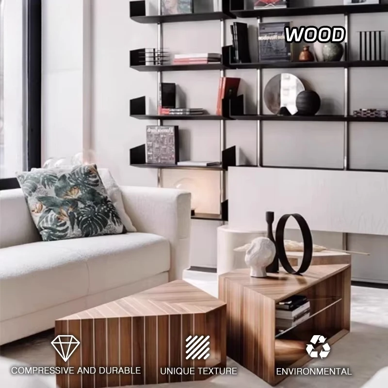 طاولة قهوة خشبية مثلثة بسيطة وحديثة مصممة لطاولة مركزية إبداعية بحجم غرفة المعيشة ديكور فيلا مستطيلة للمنزل #1