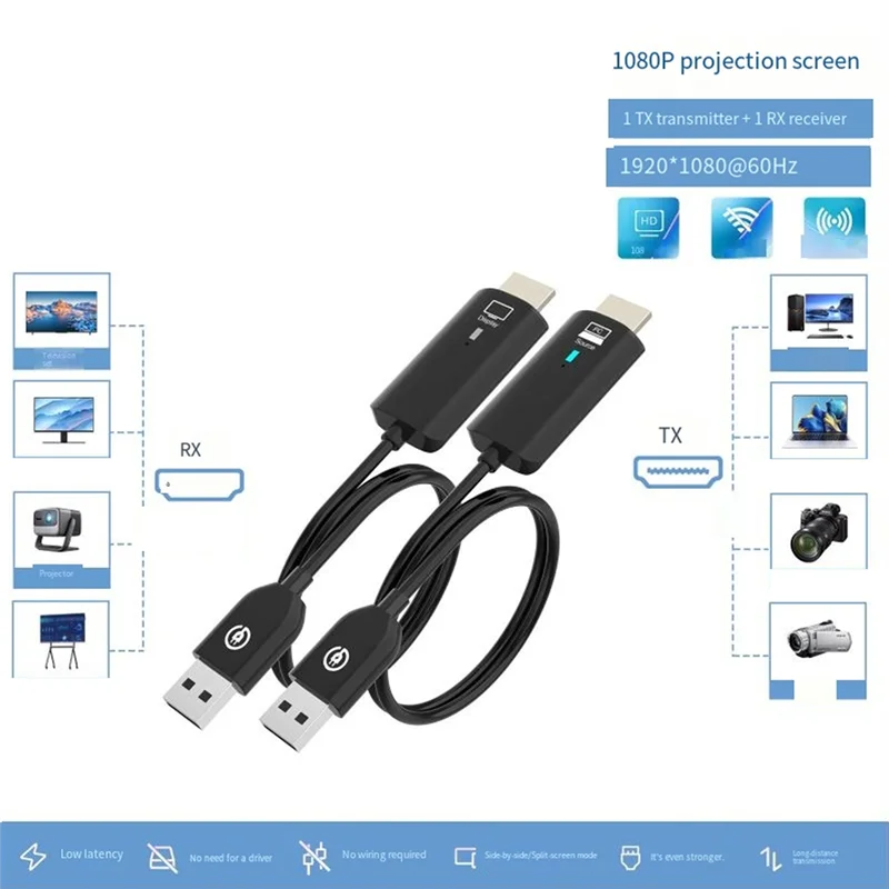 ABMF--互換性のあるワイヤレスオーディオビデオトランスミッターレシーバー1080Pエクステンダー30MプラグアンドプレイラップトップTVボックスからTV用