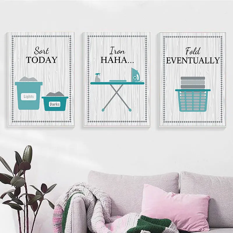 Modern Laundry Room Bathroom Wall Art Wash Sort Fold Iron Themed Canvas Painting Prints Posters Simple Home Decor Picture