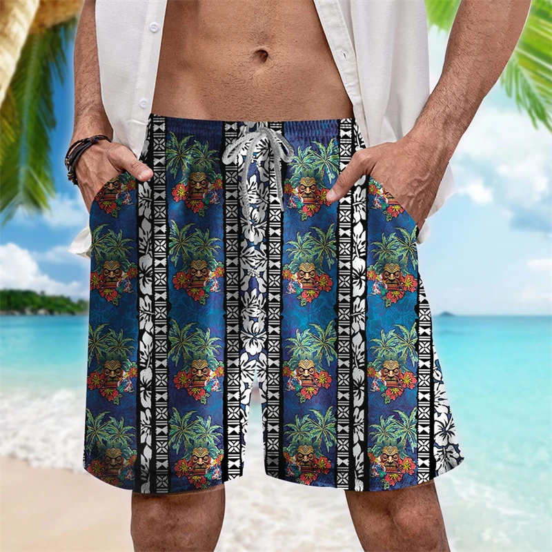 Short de plage imprimé 3D Tiki hawaïen pour hommes, mode, rentabilité décontractée, ha respecté esia, dieu, pantalons courts pour hommes, vêtements, troncs de garçon, statue, Y