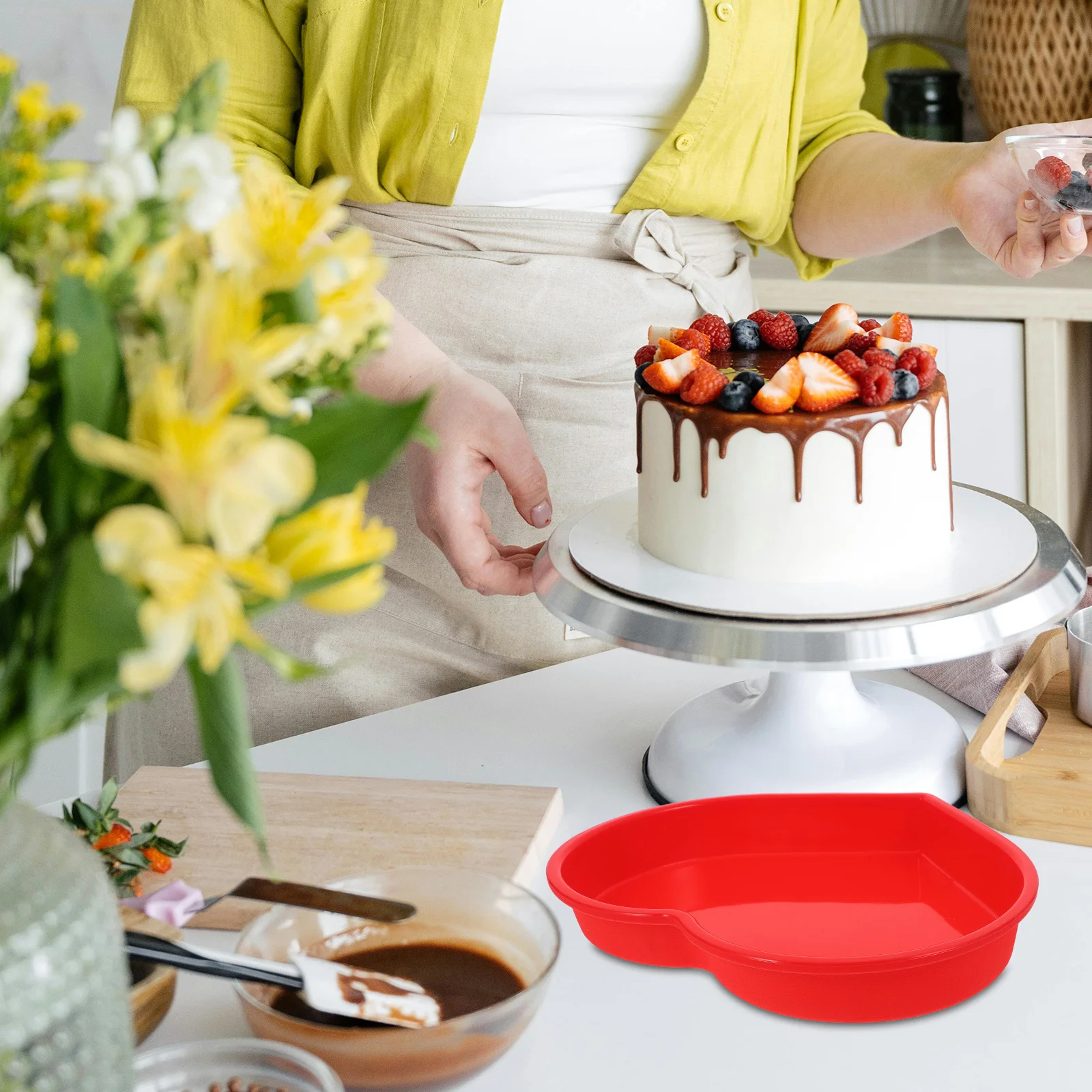 

Heart Silicone Cake Mold 2pcs Red Baking Pan for Cookies Desserts Kitchenware Stencil Molds Set