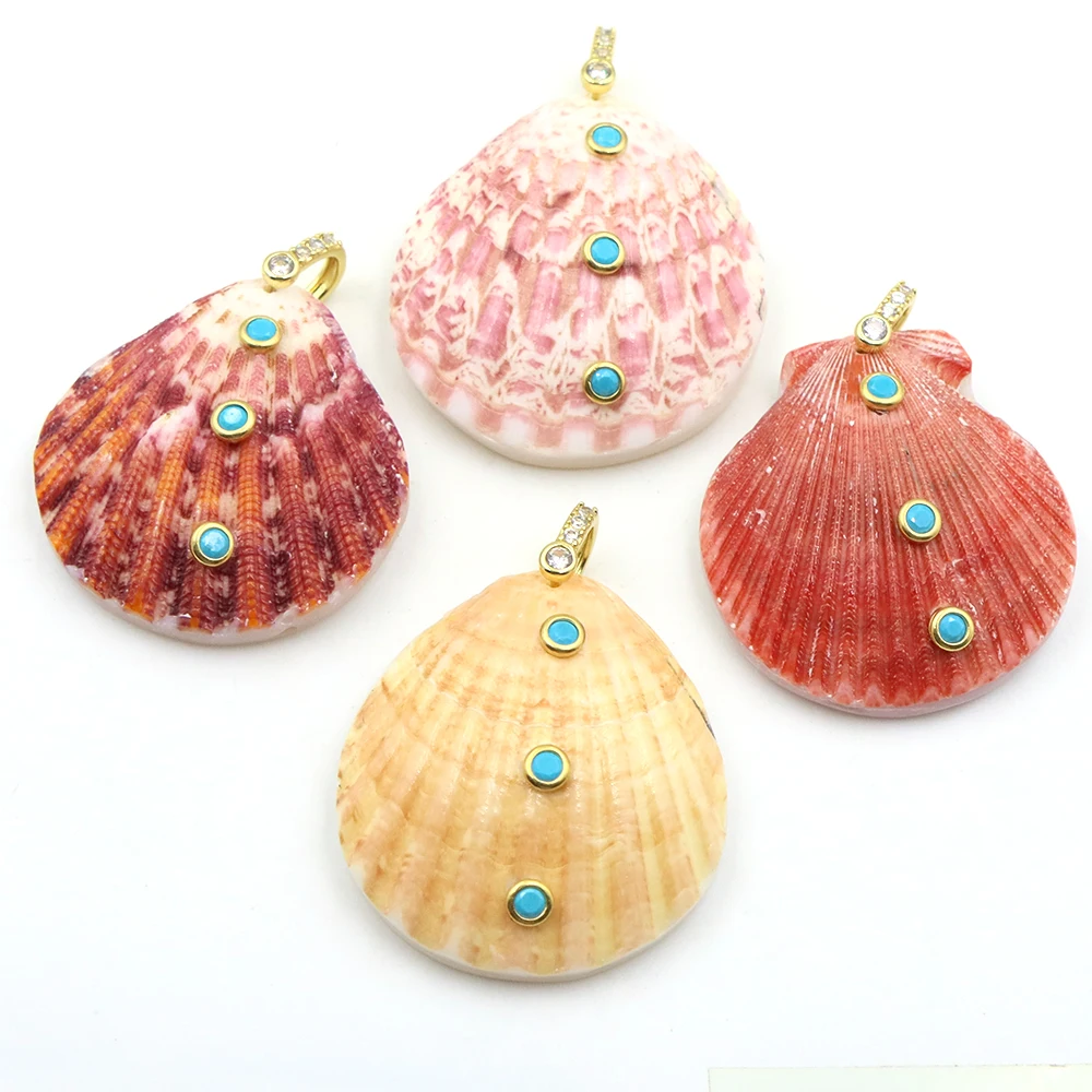 46mm Anhänger aus Naturstein mit Muschelschale, weißer Zirkonia-Einlage und Türkis-Dekor, DIY-Halskettenzubehör, Schmuckaccessoires, Geschenke – Detail 5