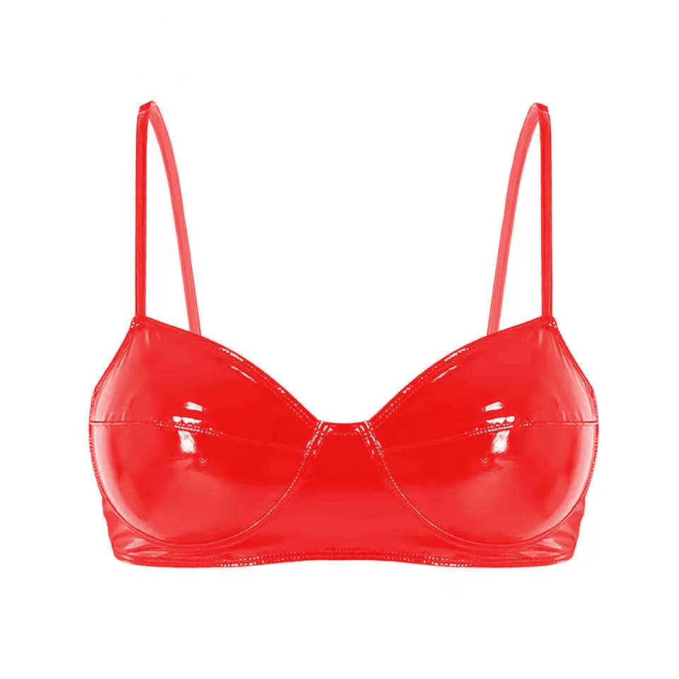 Soutien-gorge en cuir Wetlook brillant pour femme, soutien-gorge en cuir verni brillant, lingerie féminine en latex, chaud, sexy, 7,0