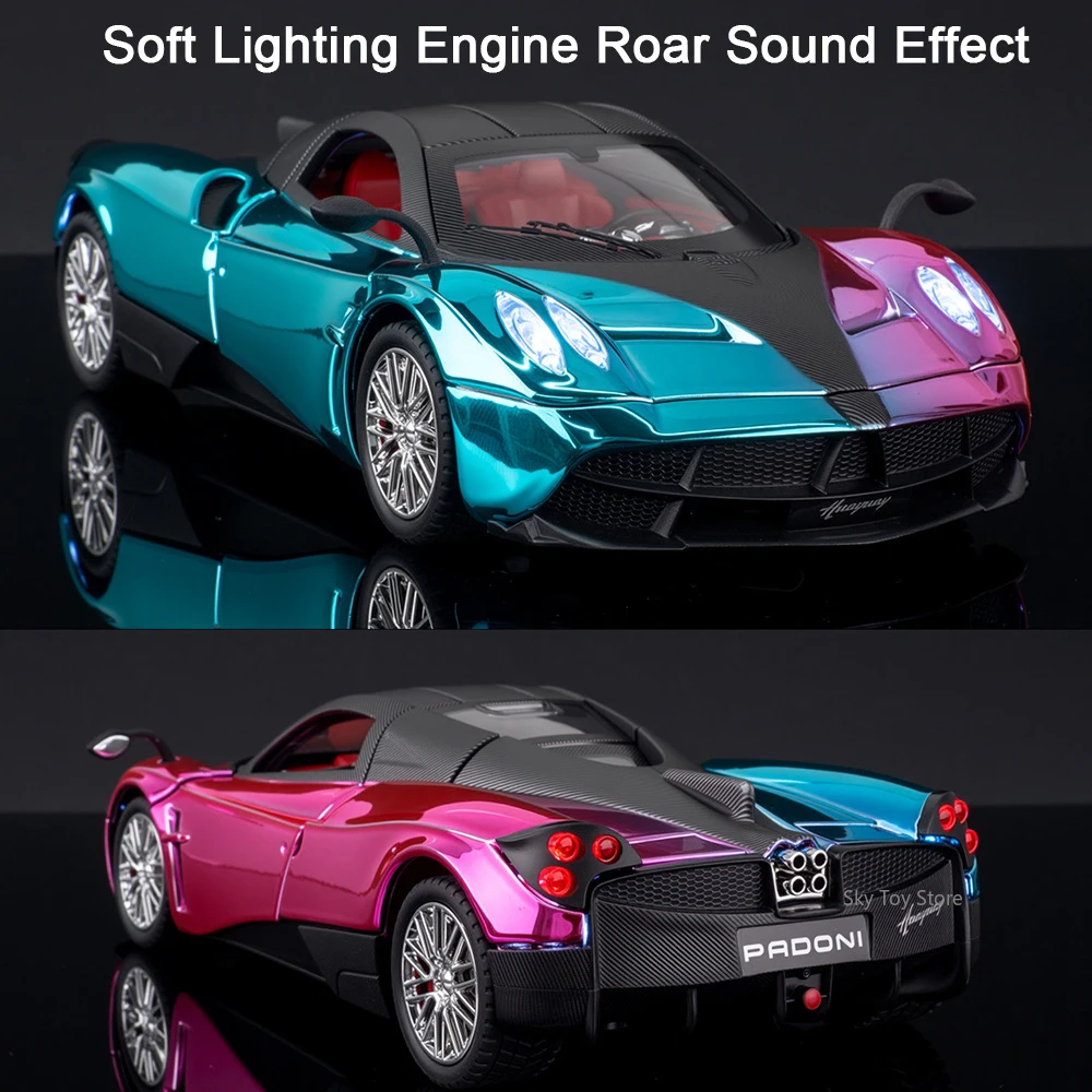 1:24 باجاني هوايرا دينستيا BC ألعاب مصغرة سيارة سبيكة دييكاست نموذج ضوء الصوت التراجع الأبواب فتح سيارة رياضية جمع الهدايا