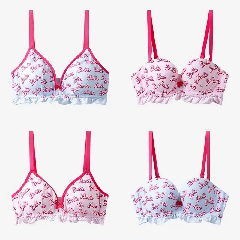 

Miniso Kawaii Sexy Underwear Lace Bow Fashion Pink Bra Without Underwire Sweet Girl Bra Girl's Birthday Present