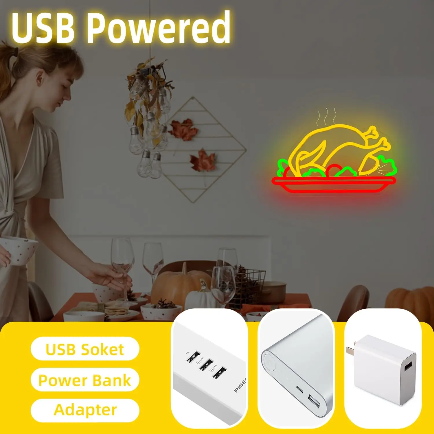 تركيا النيون تسجيل الدجاج أضواء النيون عكس الضوء LED لمطعم متجر الشكر غرفة الطعام رجل الكهف الدجاج المشوي ديكور USB