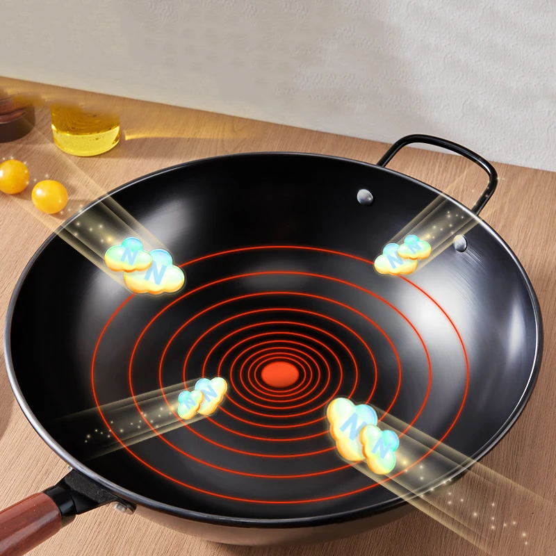 GIANXI High-Grade Handmade Iron Pan Without Coating Household Cooking Pots Health Wok Frying Pan Non-stick Frying Pan