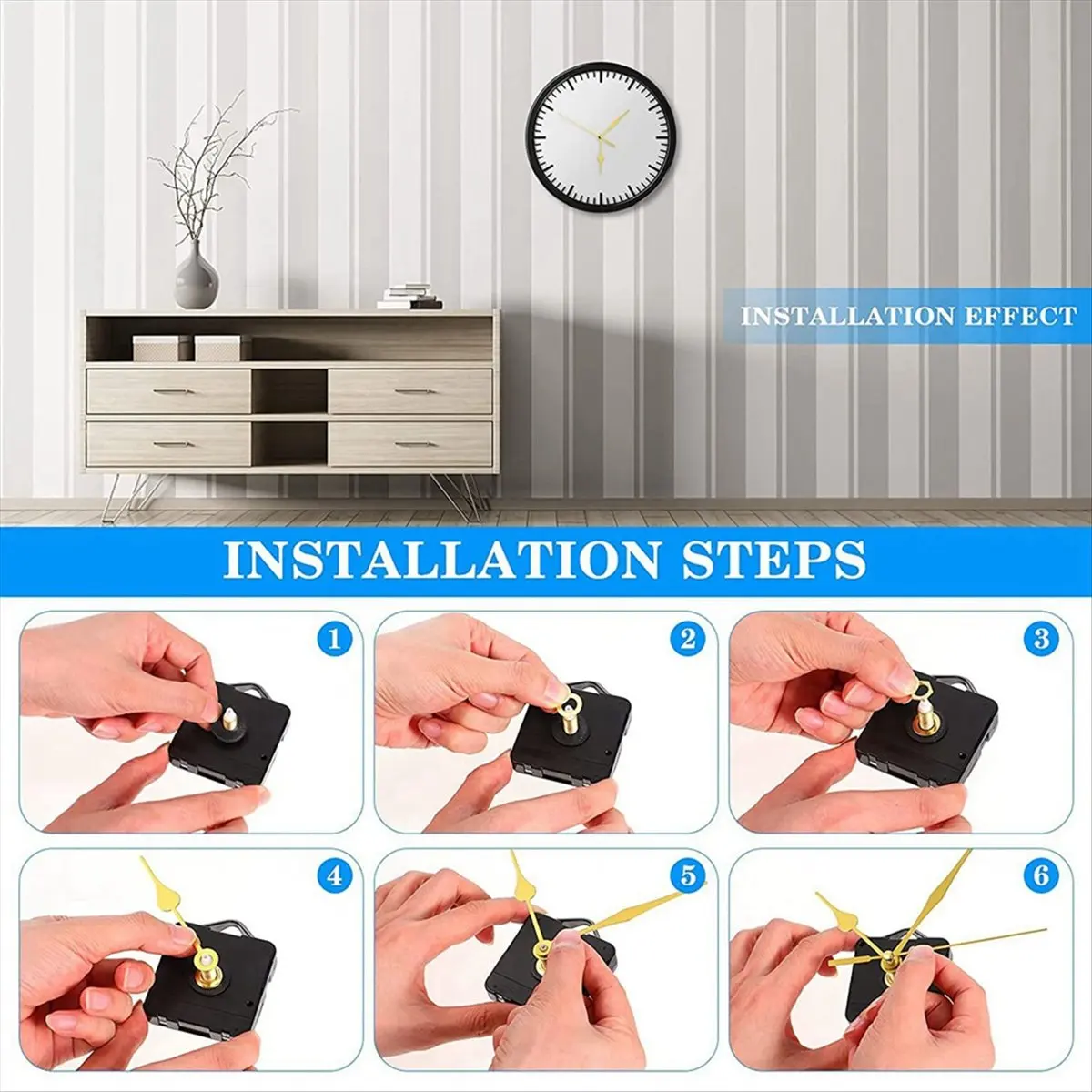 ABZF 2026 10Pcs DIY Silent Movement Mechanism Spindle Hands Sets Wall Quartz DIY Clock Movement Mechanism Repair Part Clock Kit