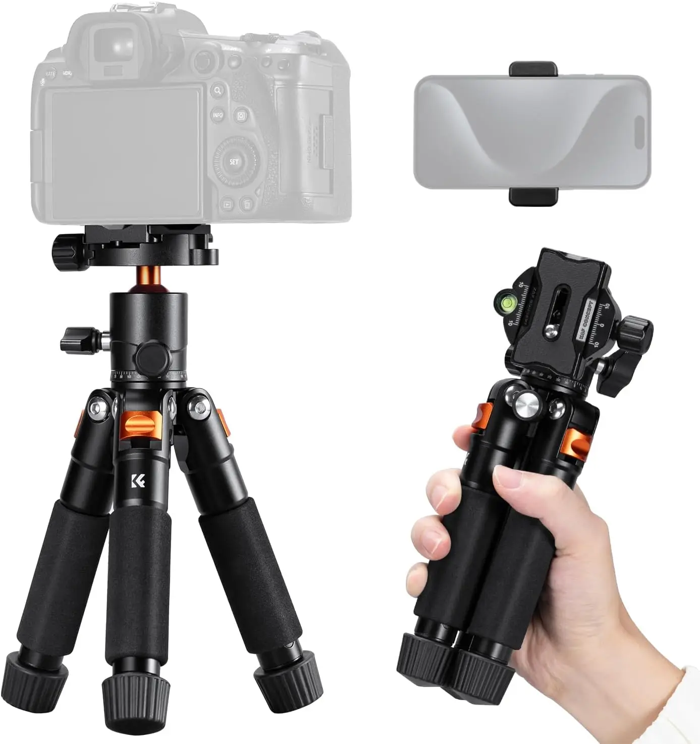 

21.6" Mini Desk Tripod, 6kg Load, Ball Head & Phone Holder for DSLR Camera