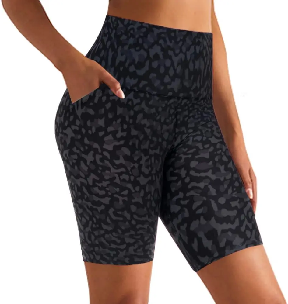 GROTEEN 8'' Biker Shorts Women with Pockets - High Waisted Tummy Control Yoga Workout Running Gym Spandex Shorts