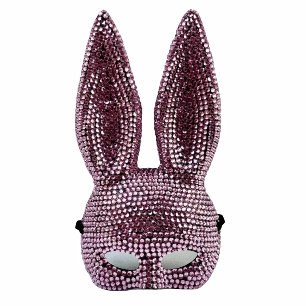 Crystal Studded Bunny Half Face Mask Full Acrylic Rhinestone Photo Shoots Rabbit Ear Mask Glitter Mask Party and Cosplay