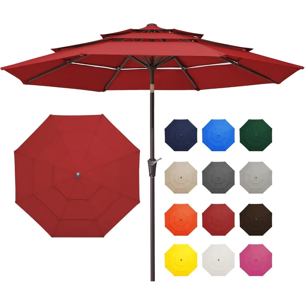 

9FT 3 Tier Patio Umbrella Outdoor Market Umbrella Table Umbrellas Sunbrella with Push Button Tilt and Crank UV Protection Outsi