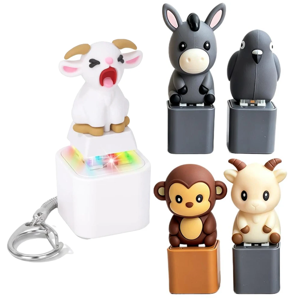 Flash Effects Monkey Button Keychain With LED Colorful Lights Cartoon Donkey Pocket-Sized Sounding Key Ring Lamb Sounds Pendant