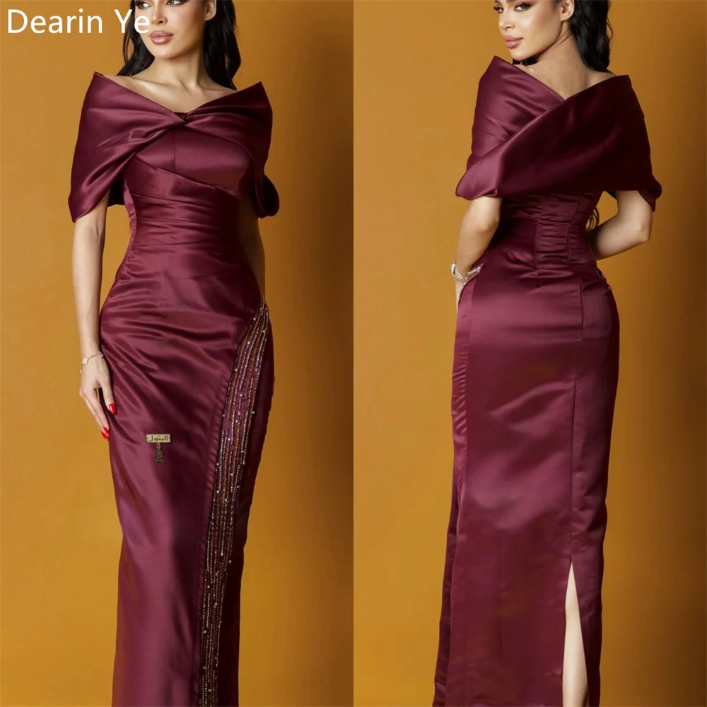 

Customized Saudi Arabia Evening Dress Dearin Off-the-shoulder Column Ankle Length Skirts Layered Ruffle Hugging Beading Bespoke