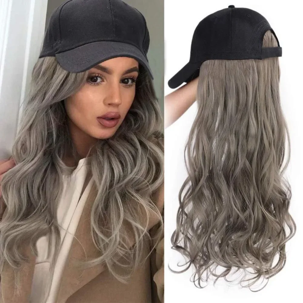 

Peaked Cap Synthetic Wig All-in-one Simulation Long Hair Big Wave Curls Fashion Wigs Party Full Headgear