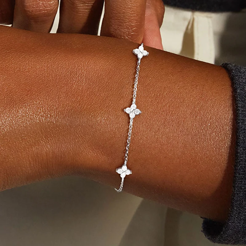 Rrjzz D-Color 3 mm Full Moissanite Clover Armband- und Halsketten-Set für Frauen, VVS1-Imitationsdiamant-Blumenschmuck, Geburtstagsgeschenke – Detail 10