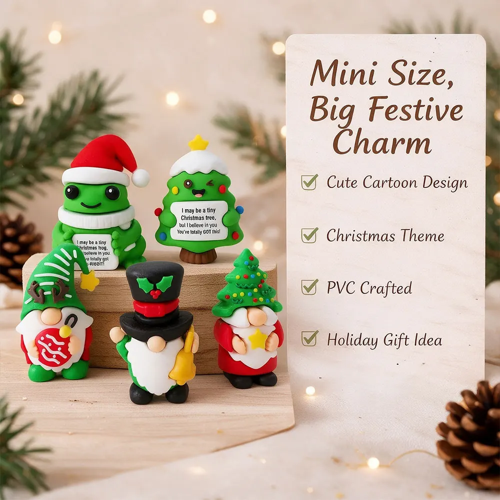 Christmas Mini Figurines Set Cute Frog Santa Tree Resin Desktop Decor Funny Xmas Encouragement Gift Winter Holiday Party Favors