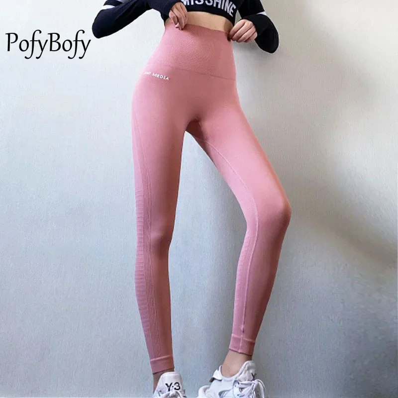 PofyBofy Seamless High Waist Widen Waistband Slimming Thigh Stretchy Leggings Fitness Yoga Pilates Running Women Sport Pants