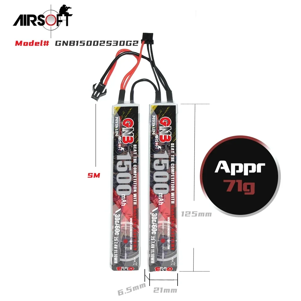 2PCS GNB 7.4V 1000mAh/1500mAh 2S 30C/60C Lipo Batteria Con SM/Mini-Tamiya Connettore Per Pistola Ad Acqua Elettrica Airsoft pistola parti