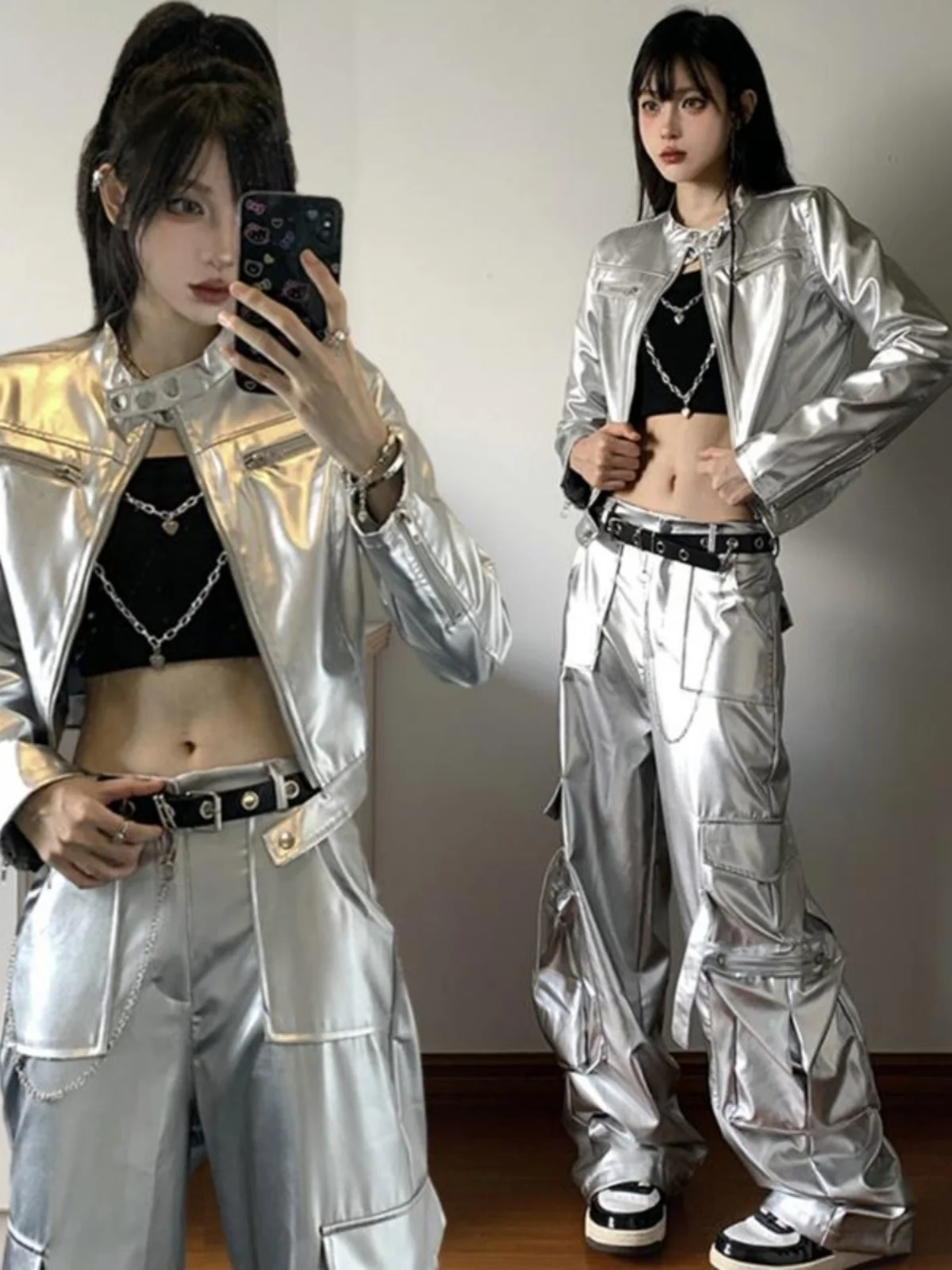 Traje de Danza Jazz Plateado para Mujer, Ropa de Práctica en Grupo, Estilo Urbano, Algodón, Traje Étnico Chino Tradicional