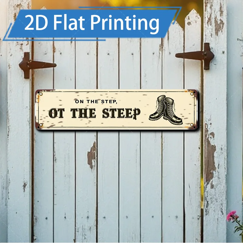 Letrero de Metal de 4x16 pulgadas, letrero de bota Vintage 'On The Step, Off The Step', para decoración rústica de granja", 1 ud.