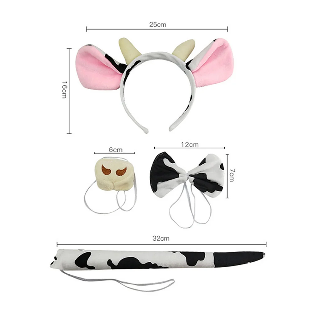 1Set Cow Costume Kids Halloween Cosplay Set Adorable Party Supplies Tail Headband Performance Props Cow Costume