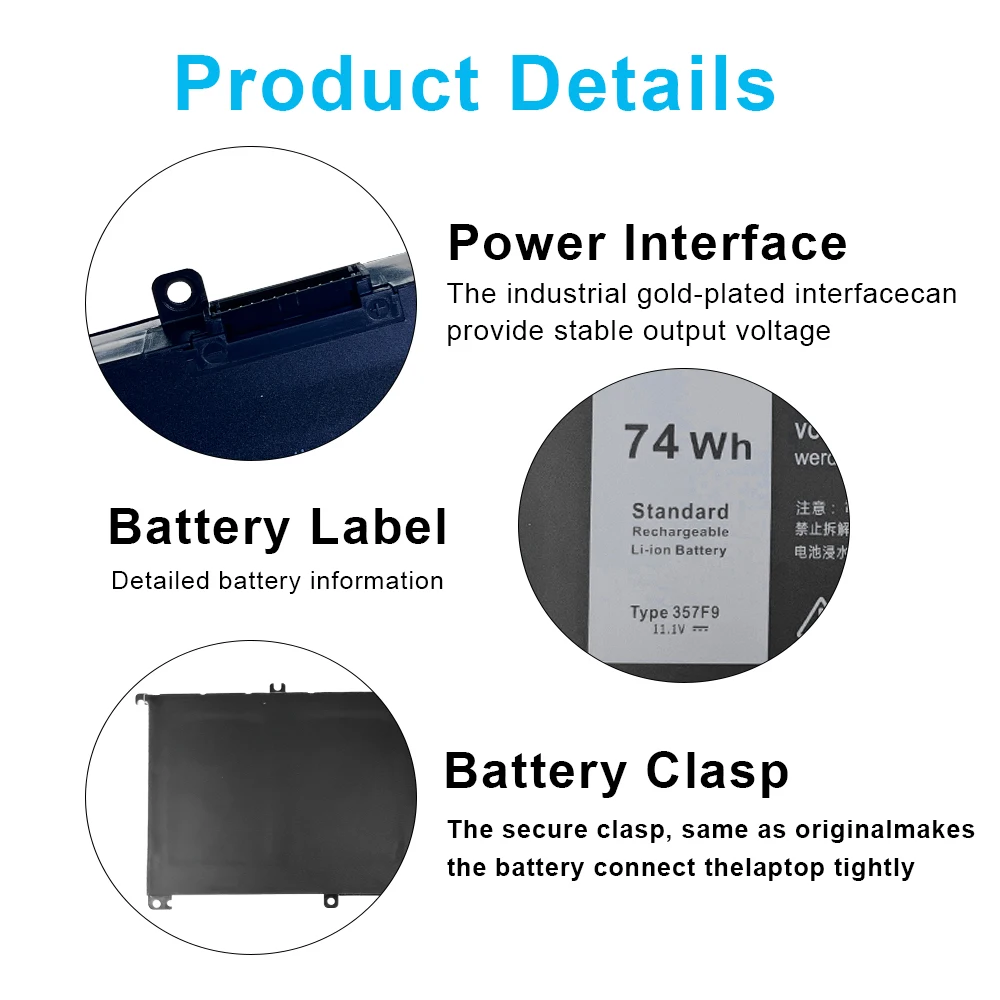 357F9 Battery for Dell Inspiron Gaming 15 7000 7559 i7559 i7559-5012GRY 7557 i7557 INS15PD Series P65F P65F001 P57F 0GFJ6 0357F9