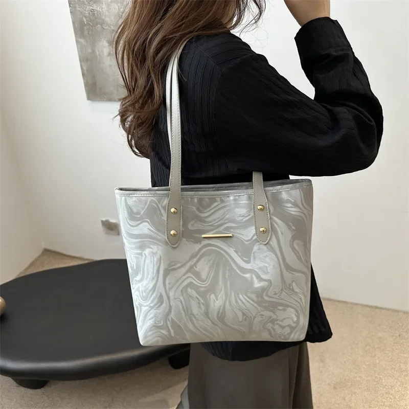 Luxury Bag Women Handbag Large Tote Sliver Shoulder Bag Simple Handle Handbags Solid Color Soft Shopper Purse Bag