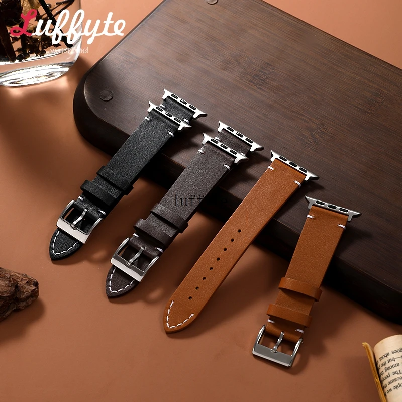 Ремешок кожаный для Apple Watch 49 45 44 42 41 40 38 мм, деловой браслет для IWatch Ultra 2/1 SE SE2 Series 9 8 7 6 5 4 3