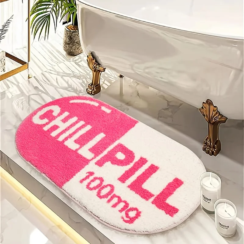 VIKAMA Cute and Soft Pink Oval-shaped Carpet Is Suitable for Bedroom Bedside Decoration, Bathroom Absorbent and Home Decor