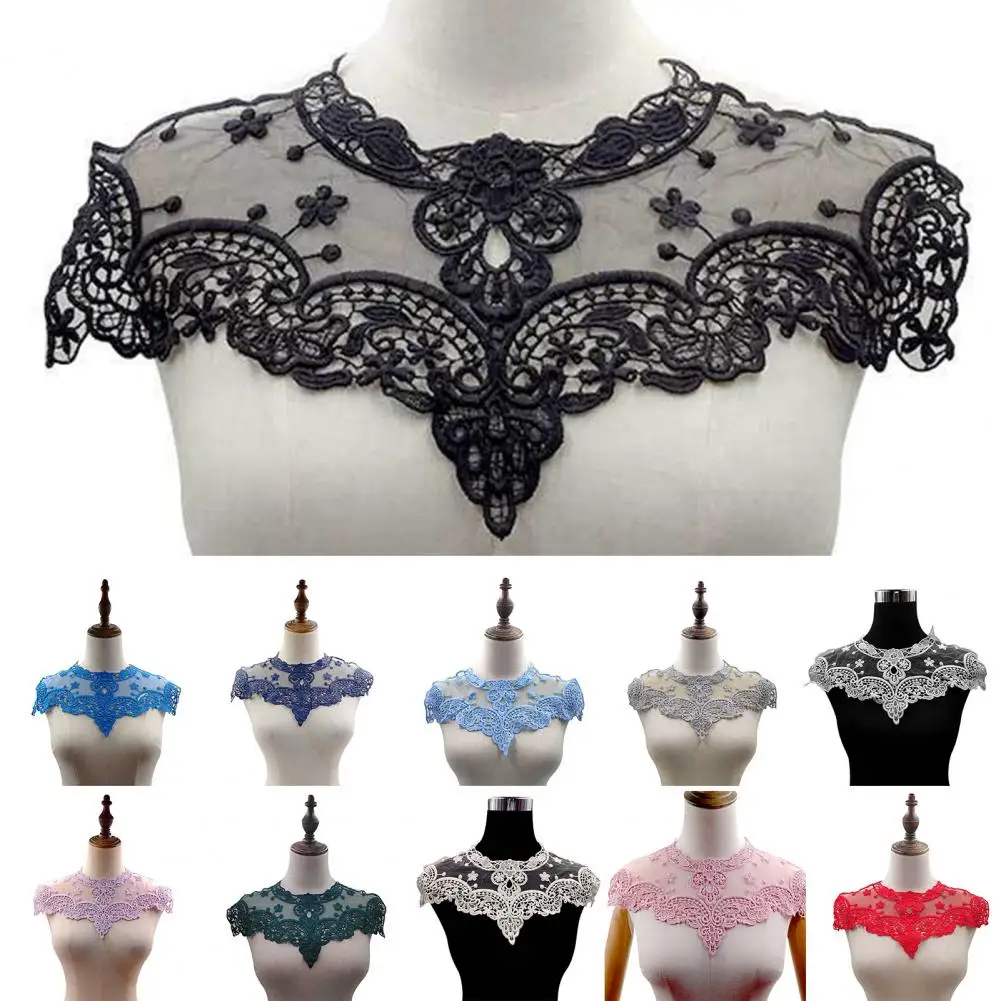 Elegant Lace Fake Collar Tie Hollow Embroidery Elastic Detachable Breathable Vintage DIY Lace Applique Sewing Collar