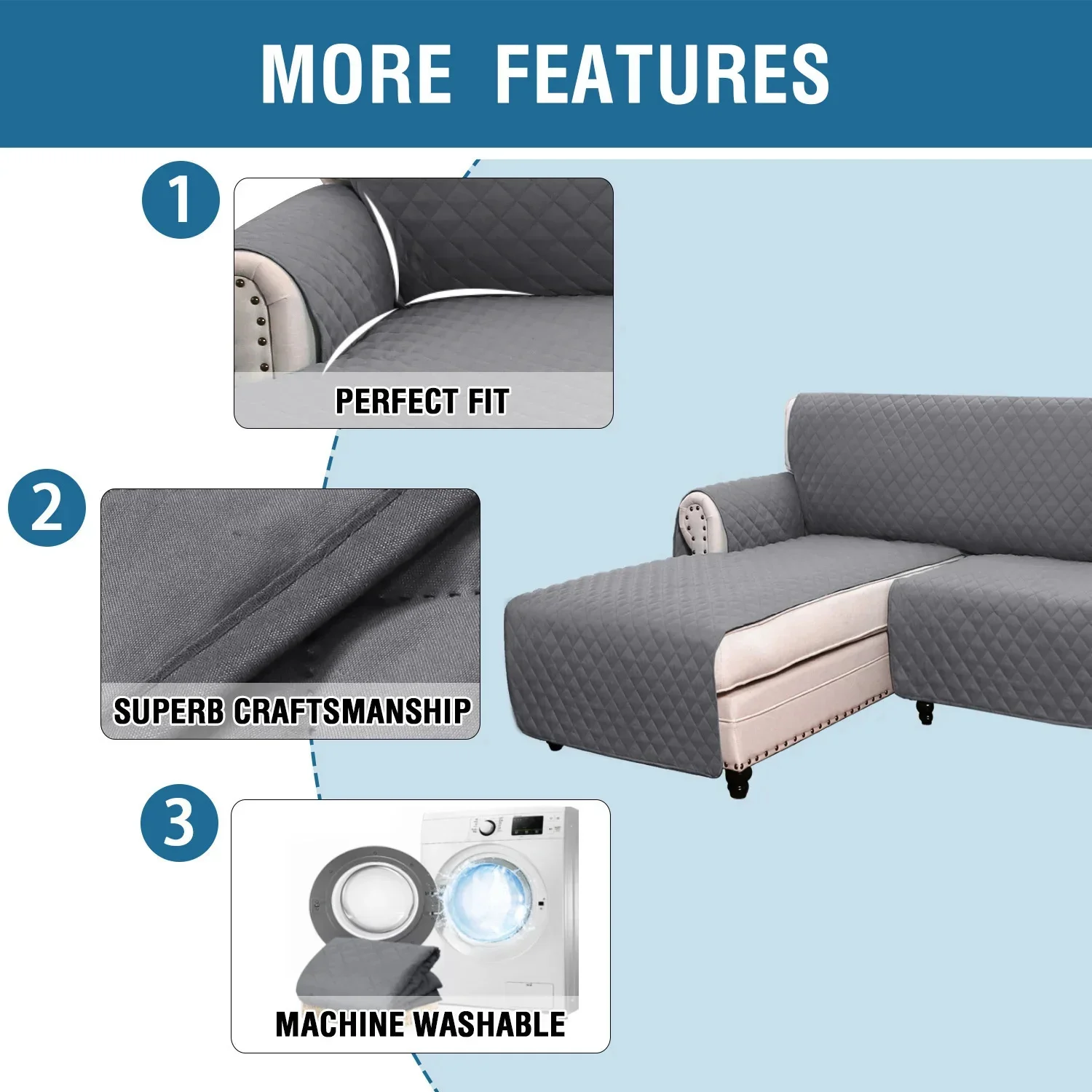 コーナーソファ用の無地の滑り止めカバー,ペット用の洗えるカバー,リビングルーム用