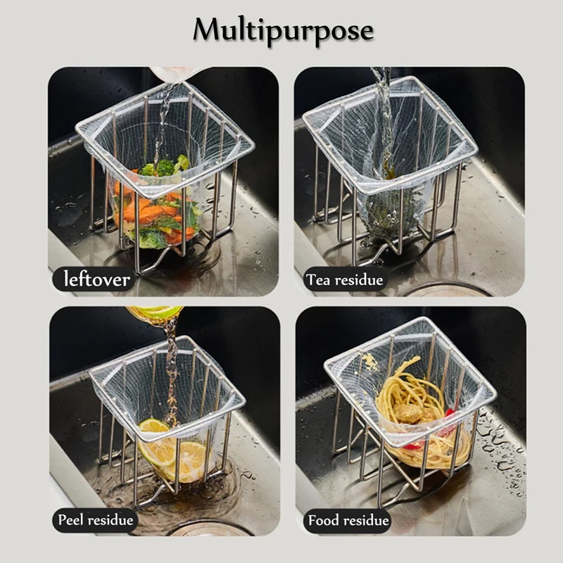 Hot Kitchen Sink Drain Strainer Basket With Sink Basket Holder And 300Sink Strainer Net Bags Mesh Sink Strainers For Kitchen