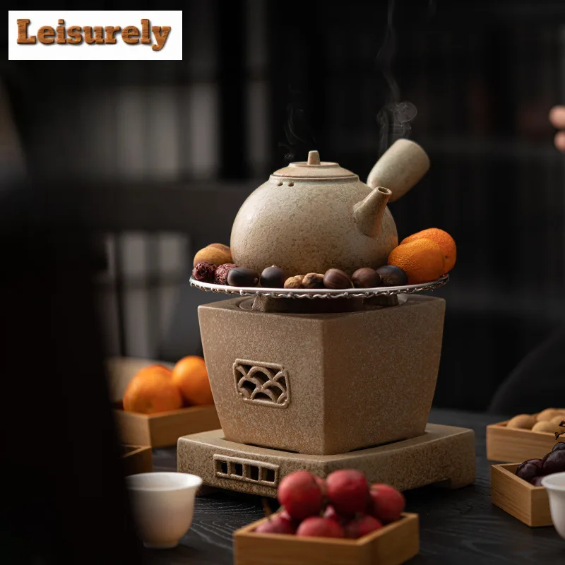 

Retro Sea Reef Glaze Ceramic Charcoal Fire Stoves Rough Pottery Side Handle Pot Boiling Water Kettle For Infusions Tea Ceremony