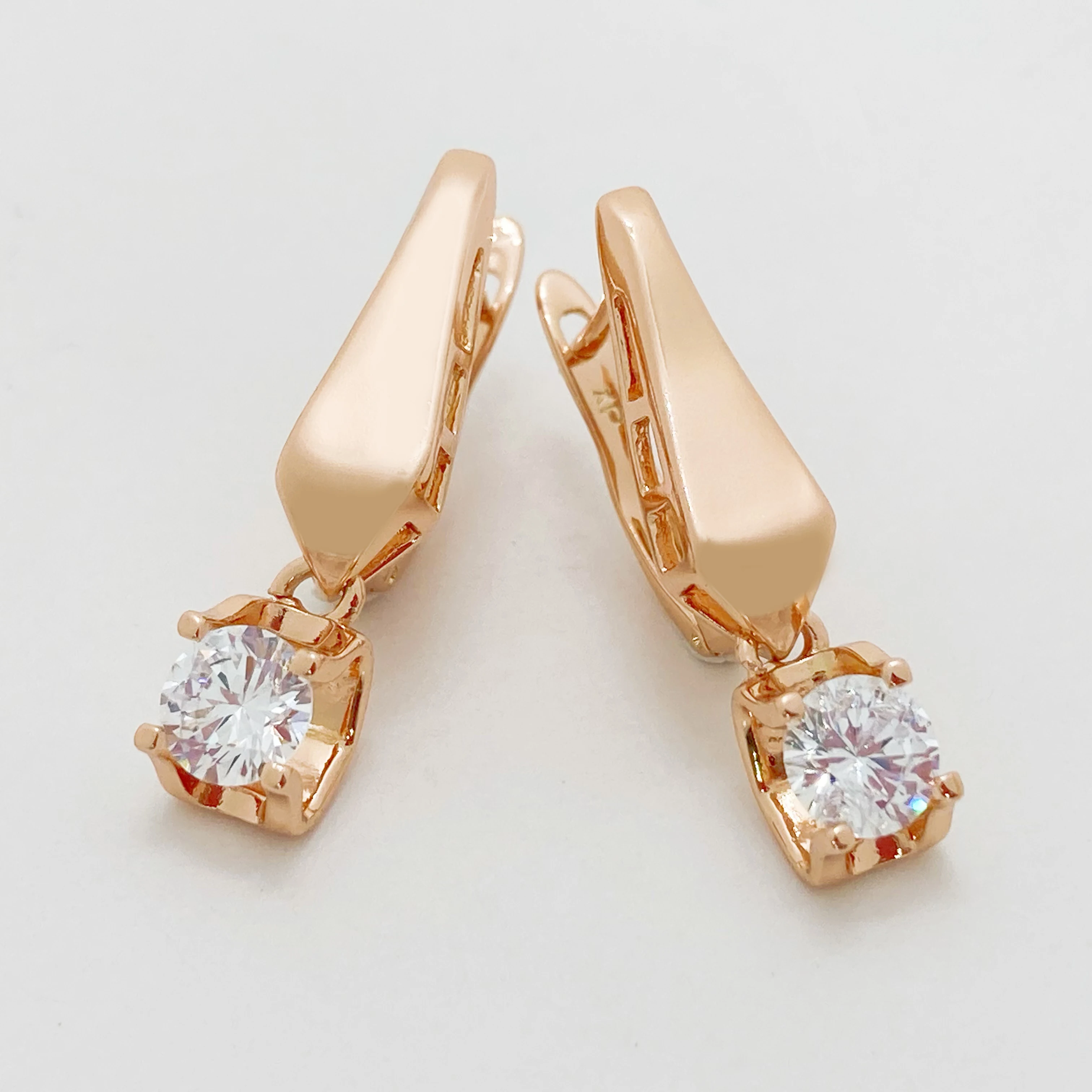 New Long 585 Rose Gold Color Dangle Earrings 2 Sizes White Natural Zircon Women Simple Daily Fashion Jewelry